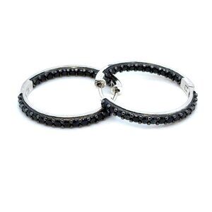 925 Silver  Inside-Out Black Stones Hoops Earrings